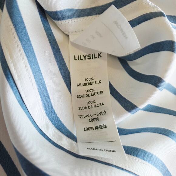 LILYSILK Oversized Palma Stripe Silk Button Down Shirt, Size Small, White & Blue - Picture 7 of 16